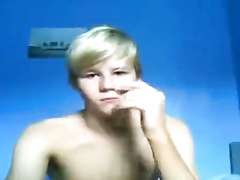 Hot blond boy jerks off his hung dick for webcam
