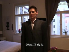 Handsome young guy in suit gets seduced by naughty twink