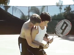 Teaching a lesson in tennis and pennis caress