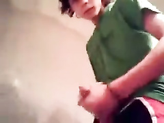 Bathroom masturbation by boy with long hair
