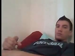 Latino bandit jerks off his young dick and cums