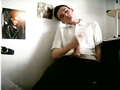 Voluptuous British lad jerks his royal cock here