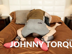 Brunet twink is taking his boyfriend on the bed and fucking his ass