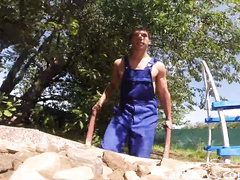 Latin gay teen gets hard handjob outdoor