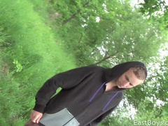 Horny outdoor gay masturbation session