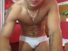 Muscular man takes off panty and shows the anus