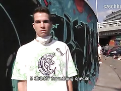 Beautiful teen painter guy gets picked up from street by gay dude