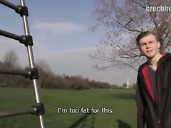 Gay porn agent meets handsome guy at the field and seduces him