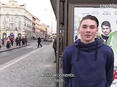 Adorable teen guy gets paid for sucking dick outdoors