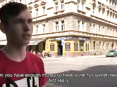 Gay porn agent pays money and seduces young guy to undress