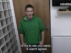 Cutie young guy is earning money for his girlfriend
