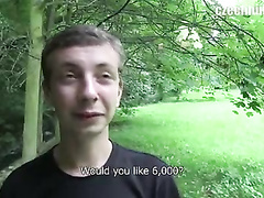 Cutie blond guy gets seduced to suck dick outdoors for money