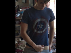 Beautiful young gay enjoys jerking off his pretty big dick