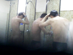 Asian cute teen twink guys are washing in public shower