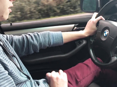 Naughty teen is driving car and enjoying gay dick  masturbation