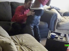 Naughty twink sets the hidden camera and records gay blowjob video