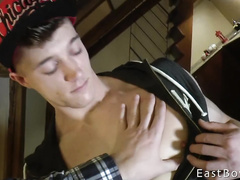 Sexy tight muscled twink got excitingly stroked in front of the camera