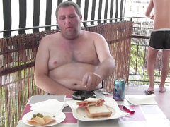 Fat mature hunk does blowjob to young twink and then fucks him