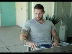 Hunk with hot tattoos enjoys pounding teen gay friend on the couch