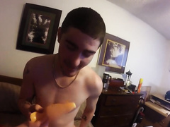 Skinny twink enjoys CBT gay sex action with gay anal sex toy